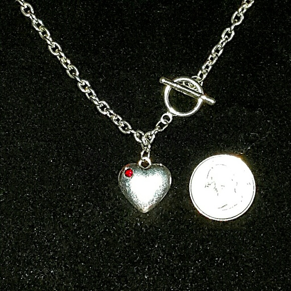 #325 Heart Necklace Red Ruby Birthstone Pendant - Picture 3 of 3